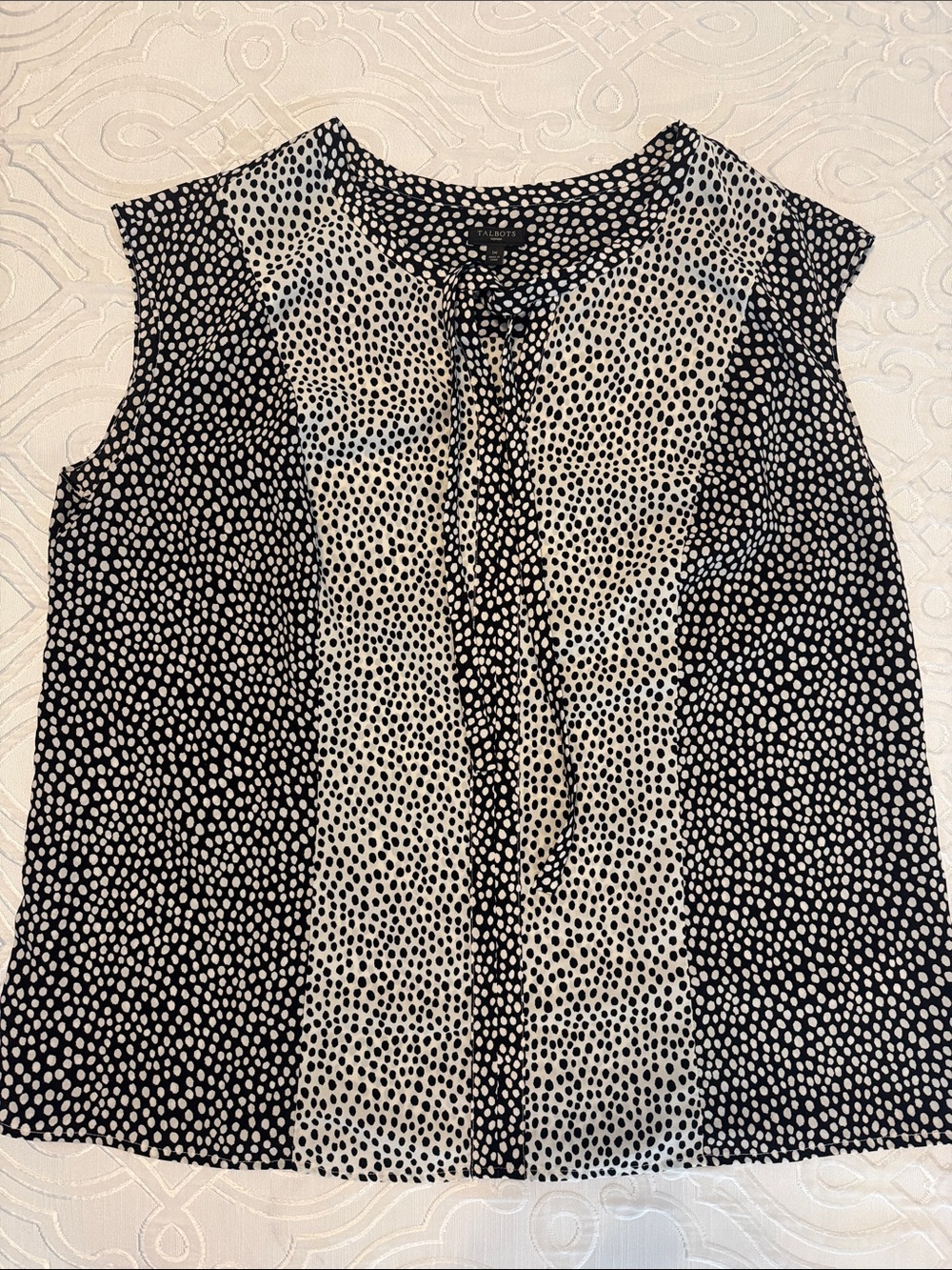 Talbots Black and White Polka Dot Tie-Neck Sleeveless Blouse